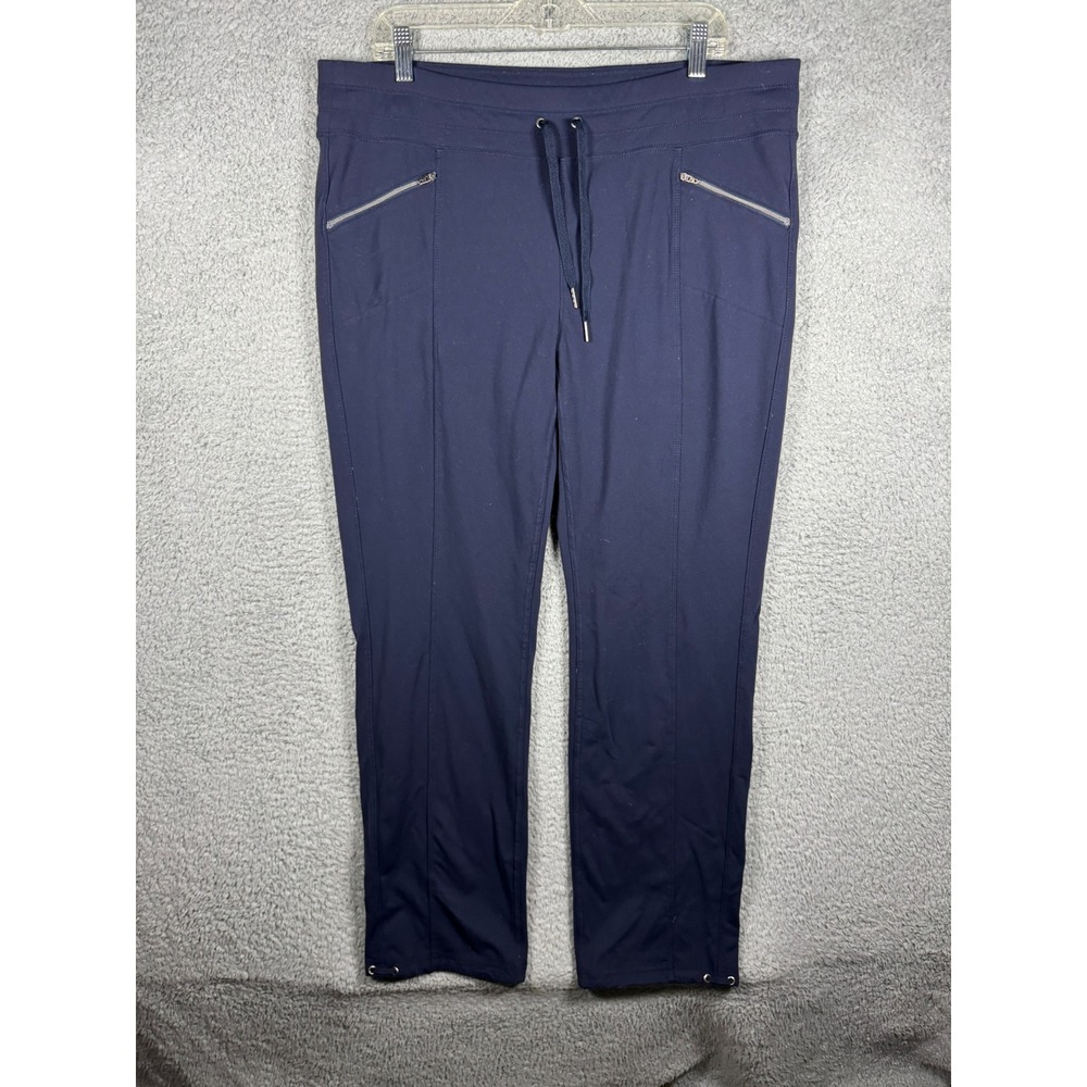 Athleta Navy‎ Blue Straight Leg Yoga Pants XL Drawstring Zipper Pockets RN 54023